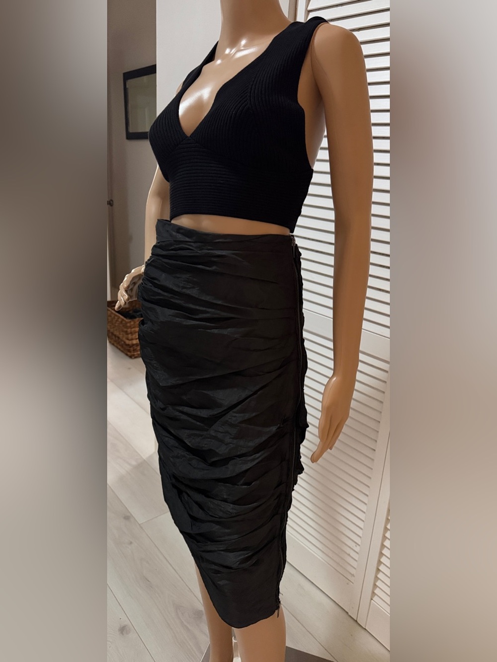 AllSaints Spitalfields Ruched Italian Cloth Pencil Skirt Black US 6